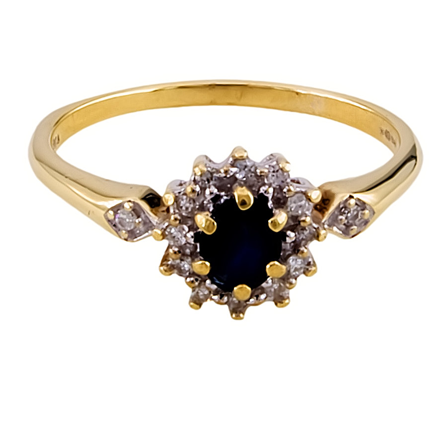 9ct gold Sapphire/Diamond Cluster Ring size P